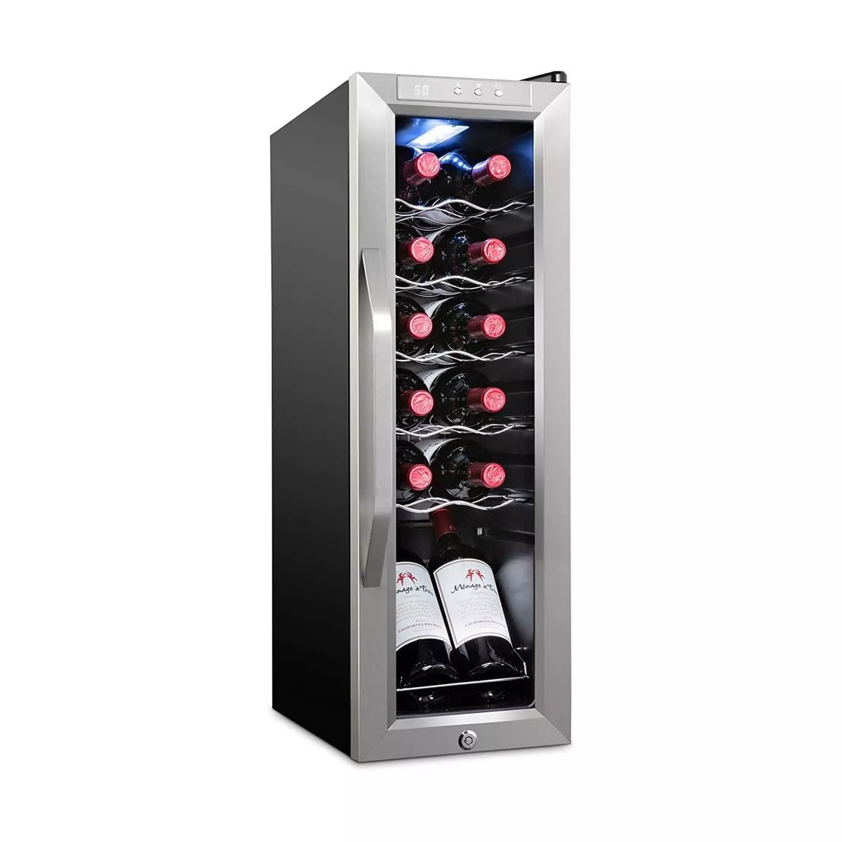 Ivation 12 Bottle Wine Cooler Fridge, Compressor Refrigerator W/Lock - stainless steel