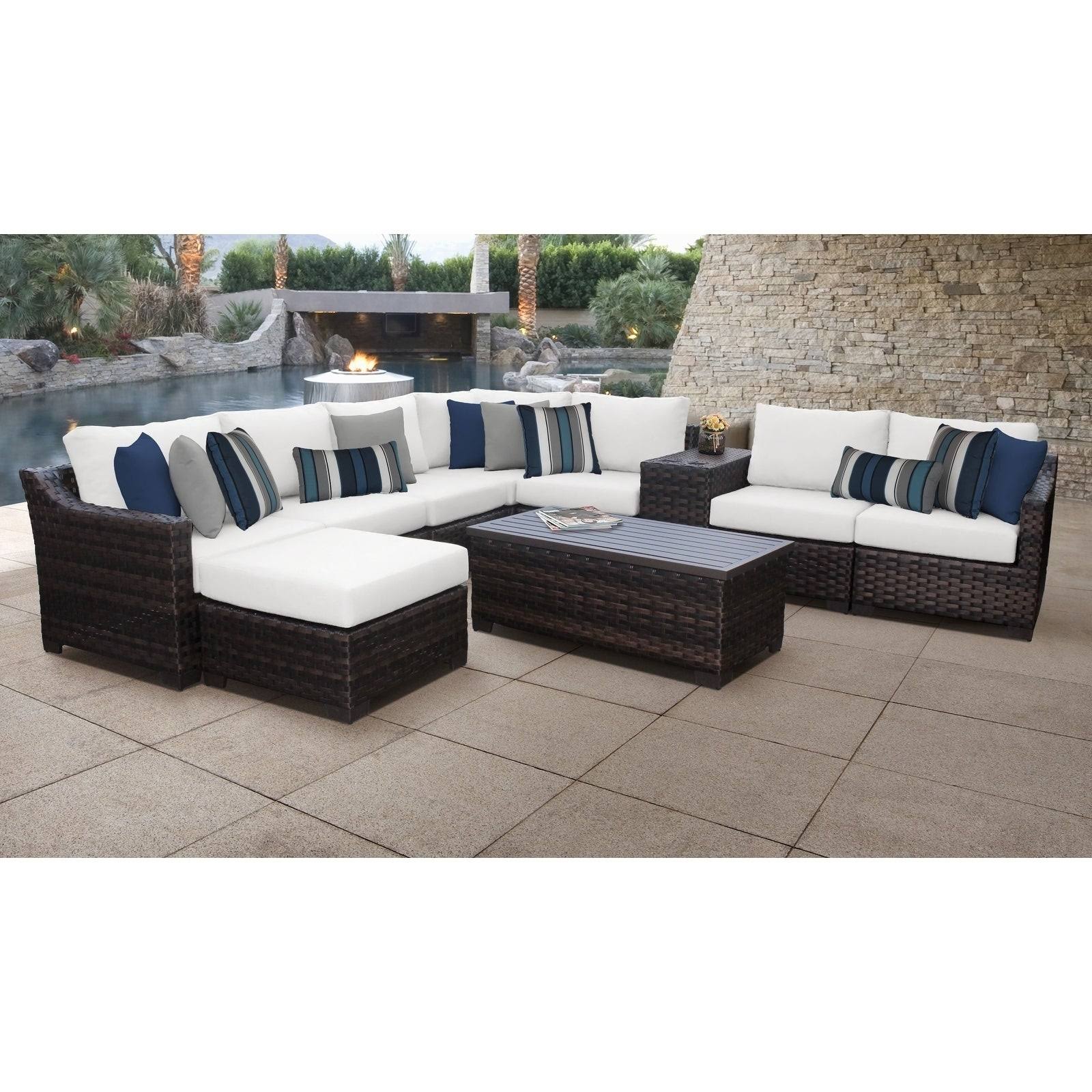 Kathy Ireland Homes & Gardens River Brook 10 Piece Outdoor Wicker Patio Furniture Set 10B