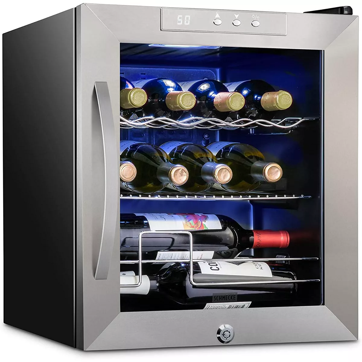 Schmecke 12 Bottle Compressor Wine Fridge & Cooler Refrigerator W/Lock - silver