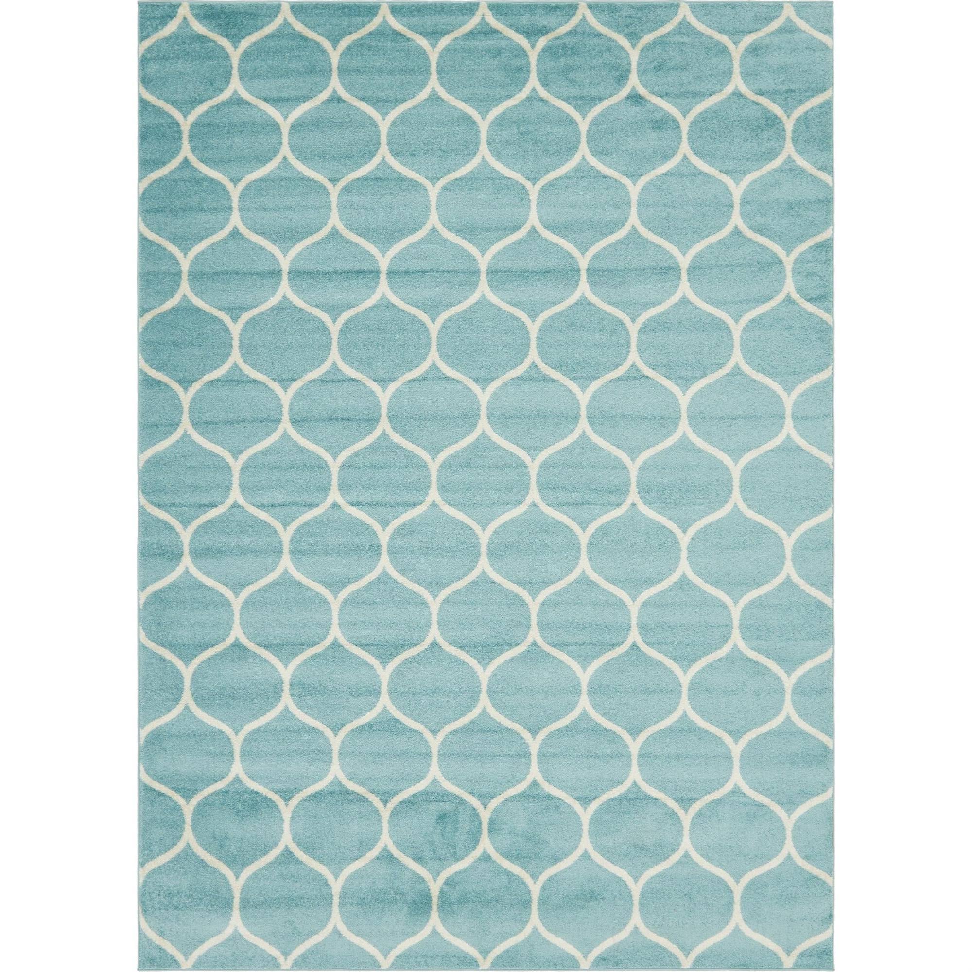Unique Loom Rounded Trellis Frieze Area Rug (9' x 12' - Light Blue)