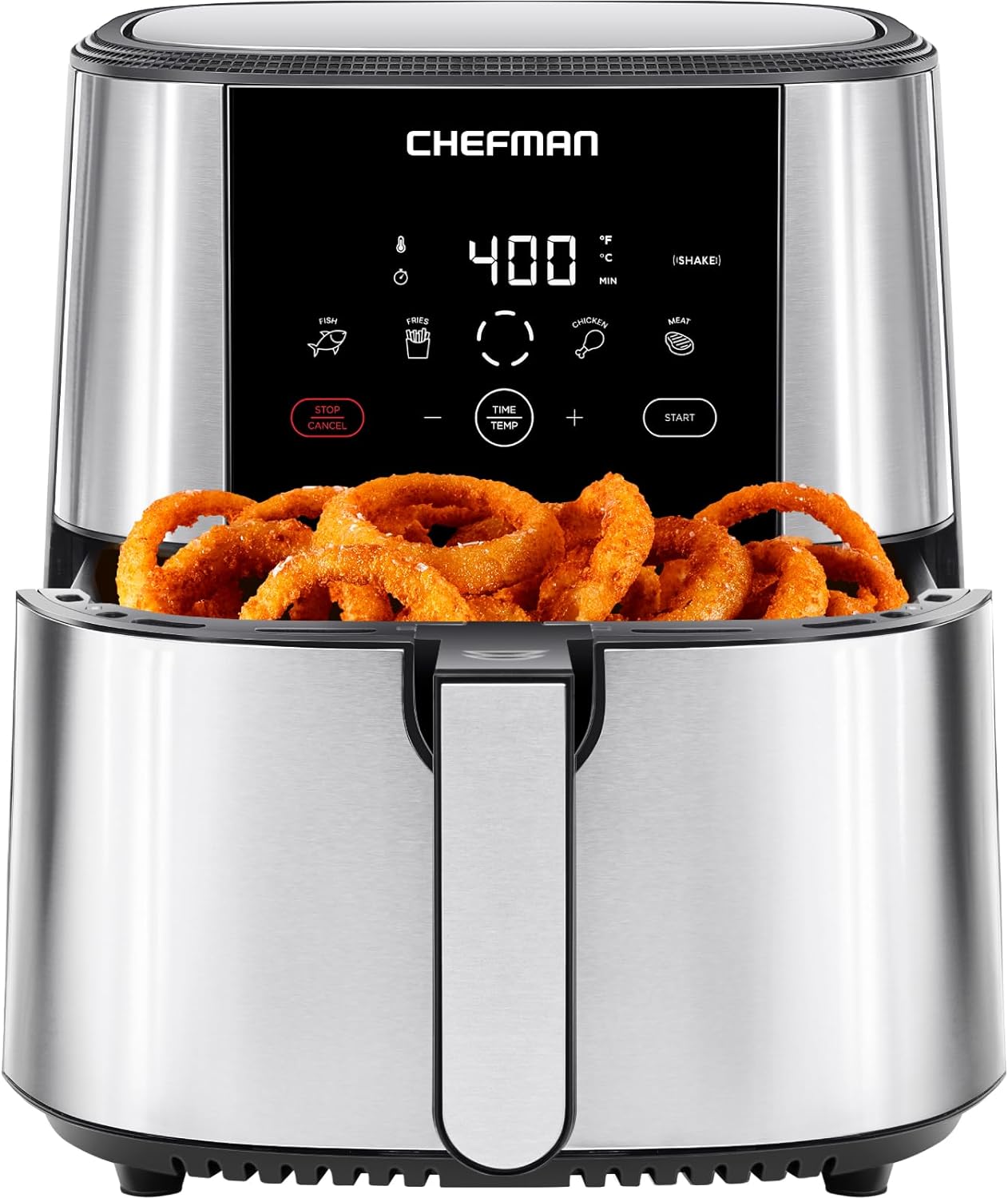 Chefman TurboFry® Touch Air Fryer  XL 8-Qt Family Size  One-Touch Digital Control Presets  French Fries  Chicken  Meat  Fish  Nonstick Dishwasher-Safe Parts  Automatic Shutoff  Stainless Steel