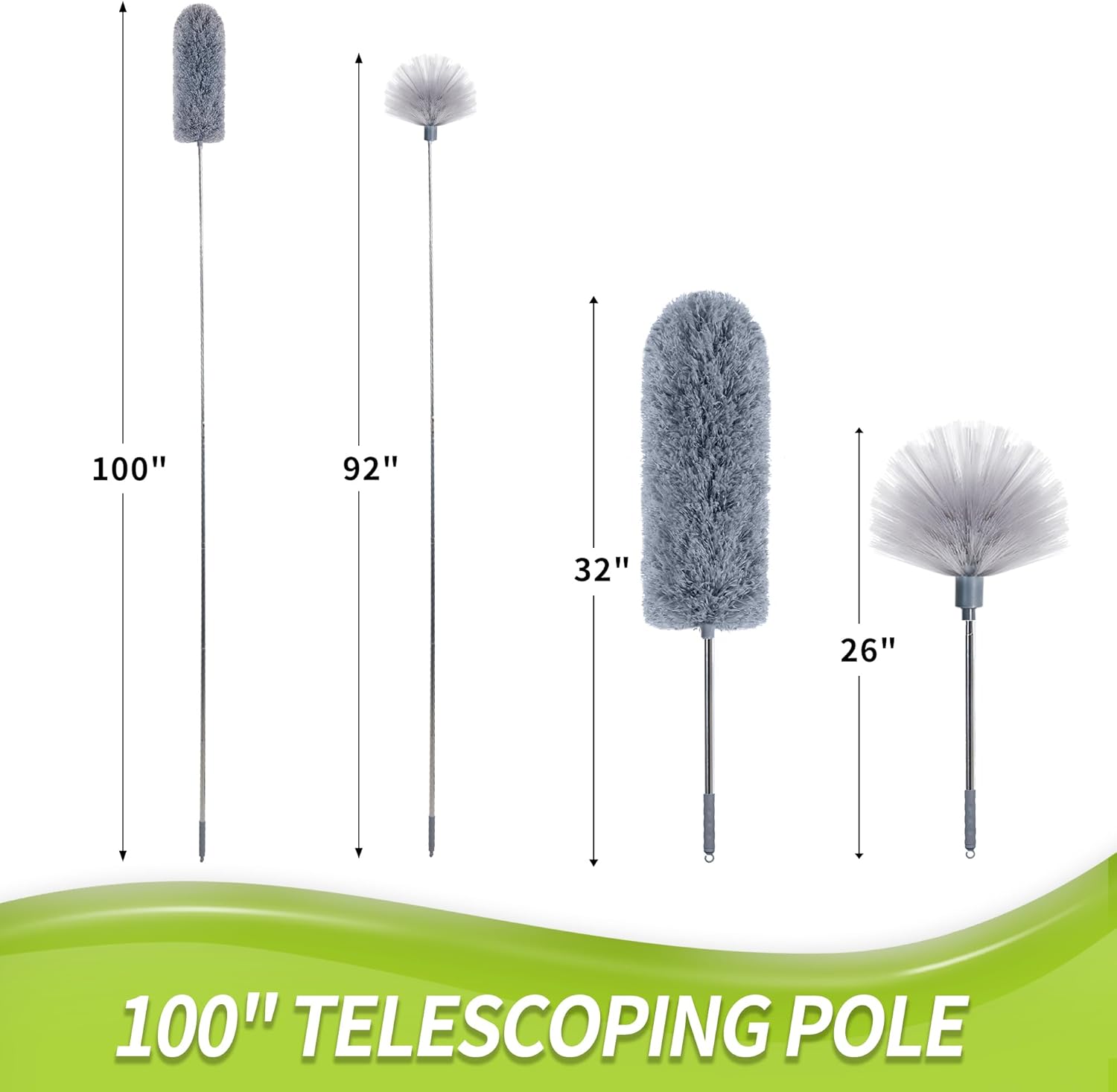 Cobweb Duster with Extension Pole  Spider Web Brush & Ceiling Duster Kit for Cleaning  100" Microfiber Feather Duster Cleaner with Washable Head for Ceiling Fan  Furniture  Home