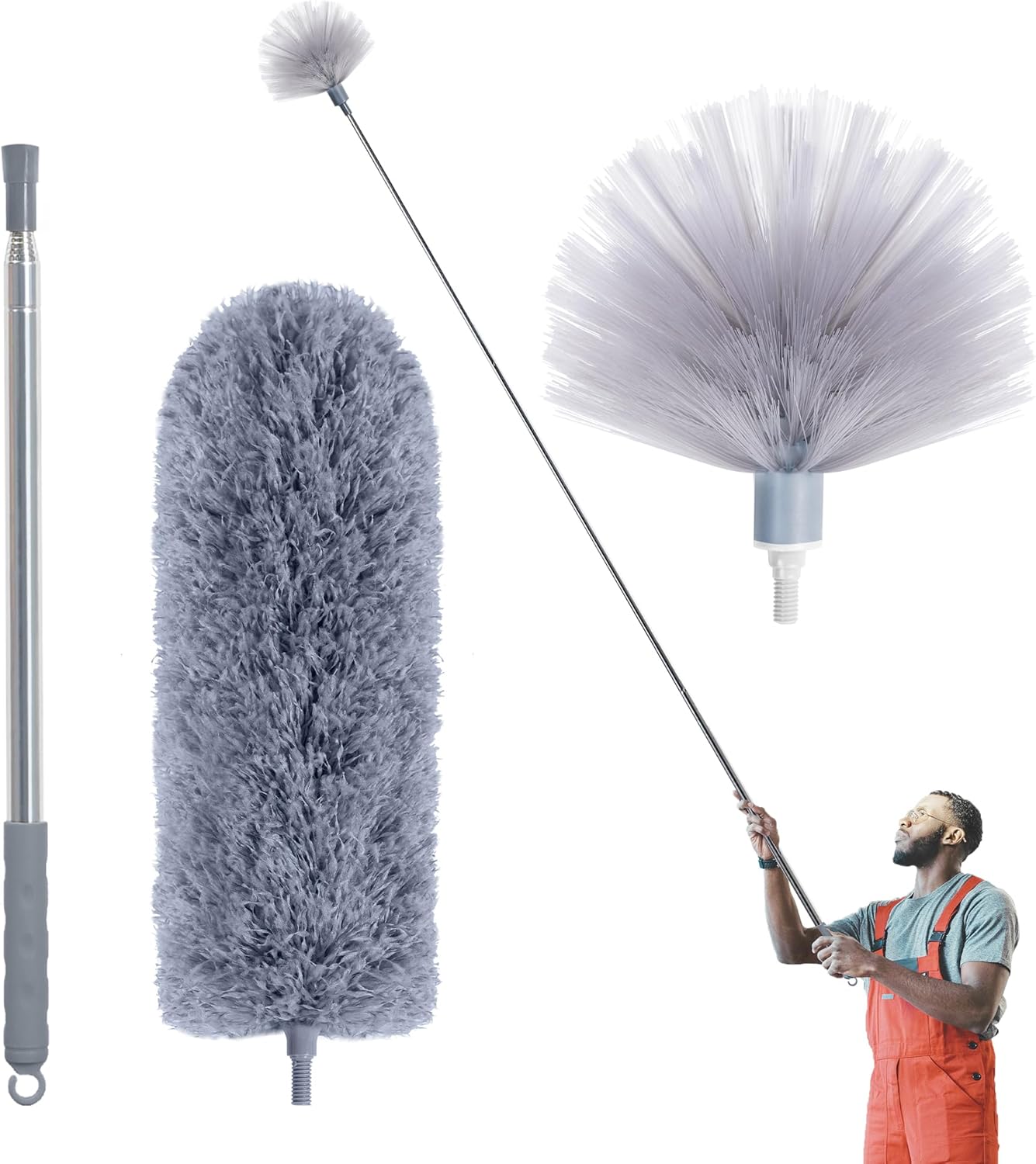 Cobweb Duster with Extension Pole  Spider Web Brush & Ceiling Duster Kit for Cleaning  100" Microfiber Feather Duster Cleaner with Washable Head for Ceiling Fan  Furniture  Home