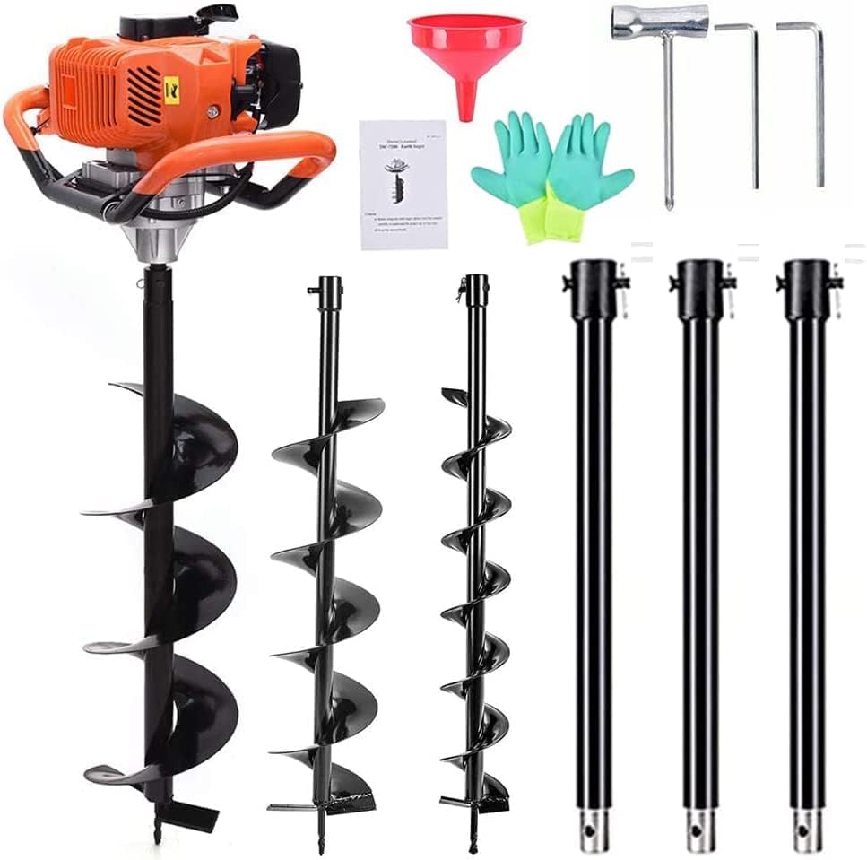 Gas Powered Post Hole Digger Earth Auger Drill 62CC 2 Stroke with 3 Auger Bits + Extension Bar for Fence and Planting…