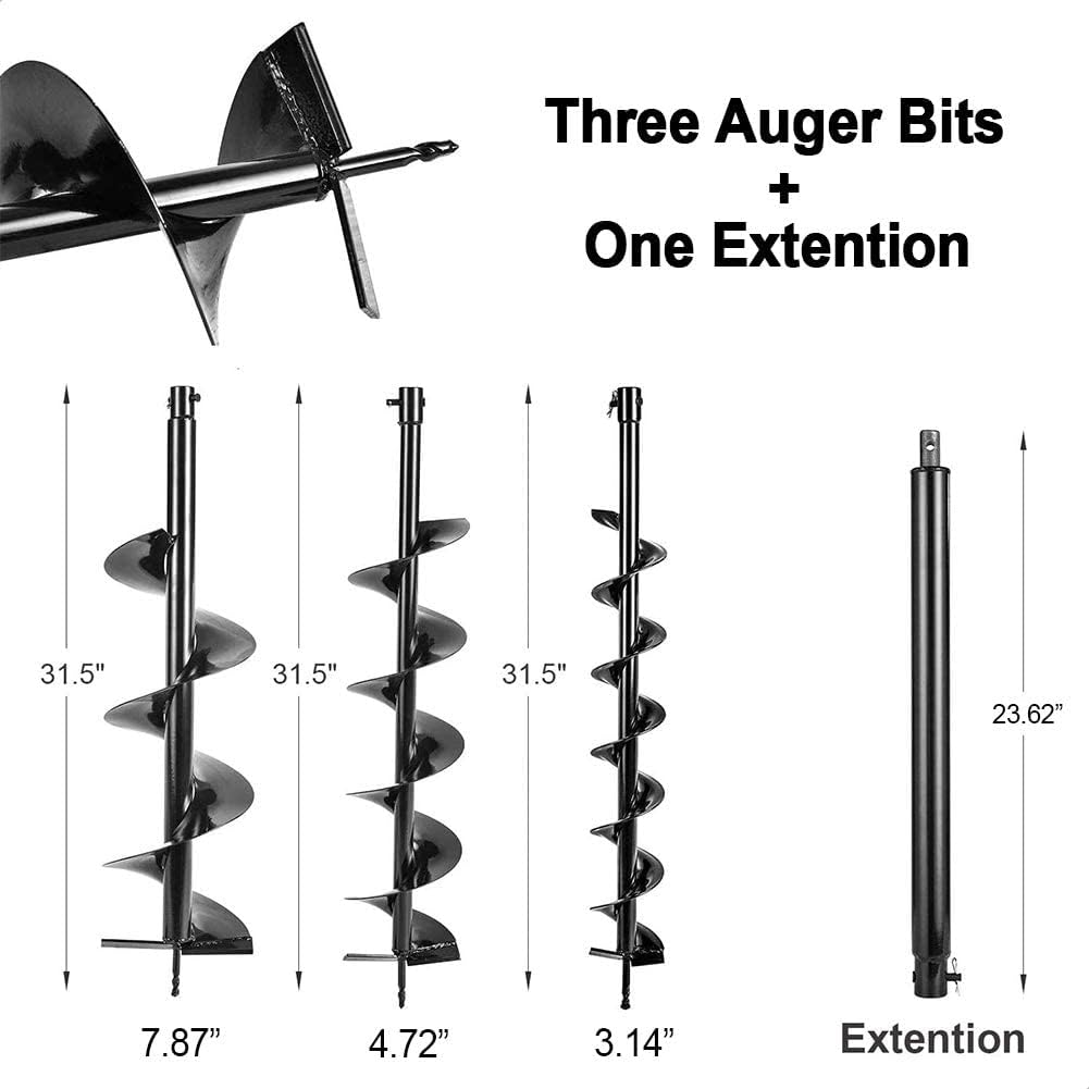Gas Powered Post Hole Digger Earth Auger Drill 62CC 2 Stroke with 3 Auger Bits + Extension Bar for Fence and Planting…