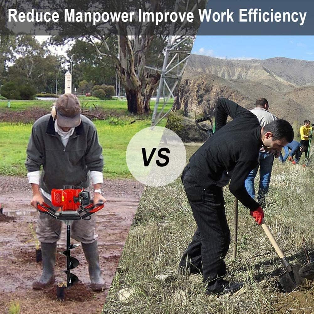 Gas Powered Post Hole Digger Earth Auger Drill 62CC 2 Stroke with 3 Auger Bits + Extension Bar for Fence and Planting…