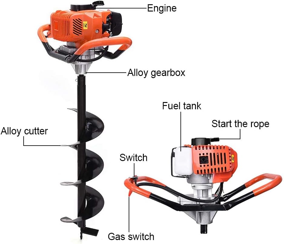 Gas Powered Post Hole Digger Earth Auger Drill 62CC 2 Stroke with 3 Auger Bits + Extension Bar for Fence and Planting…