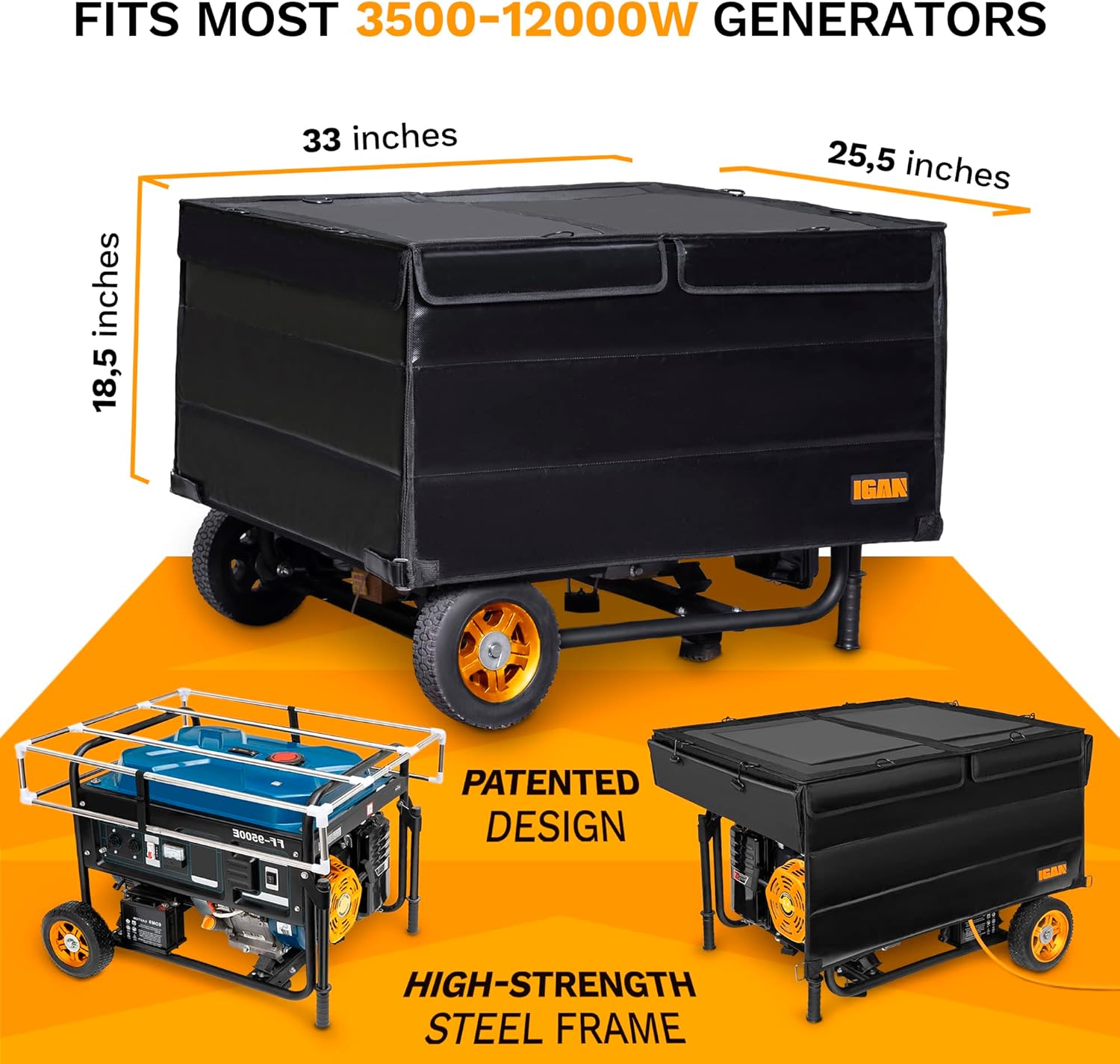 IGAN Generator Tent Running Cover  Ultra Heavy Duty Tarpaulin Enclosure  Portable All-weather Generator Rain Shelter for most 3500w-12000w generators  Black Generator Cover