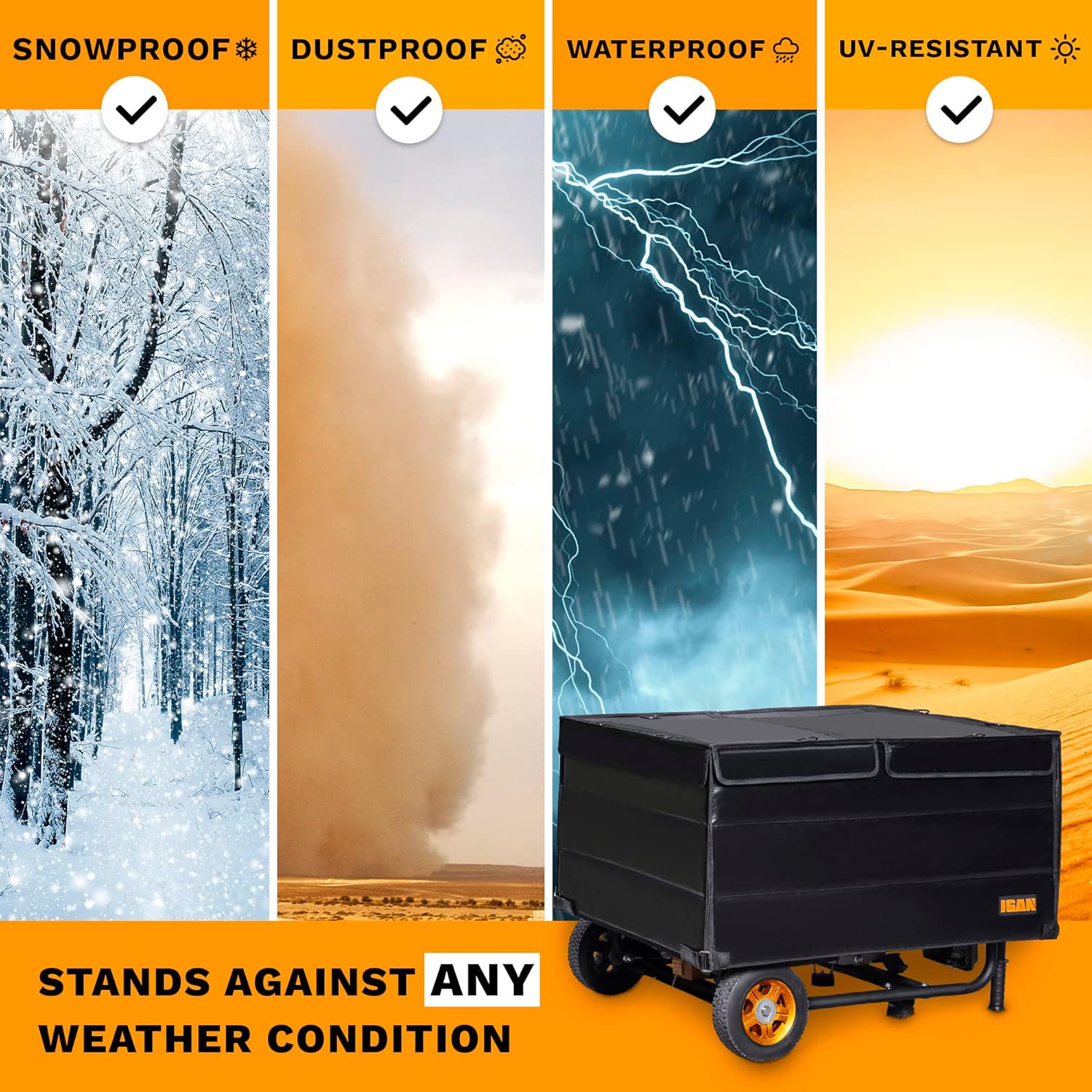 IGAN Generator Tent Running Cover  Ultra Heavy Duty Tarpaulin Enclosure  Portable All-weather Generator Rain Shelter for most 3500w-12000w generators  Black Generator Cover