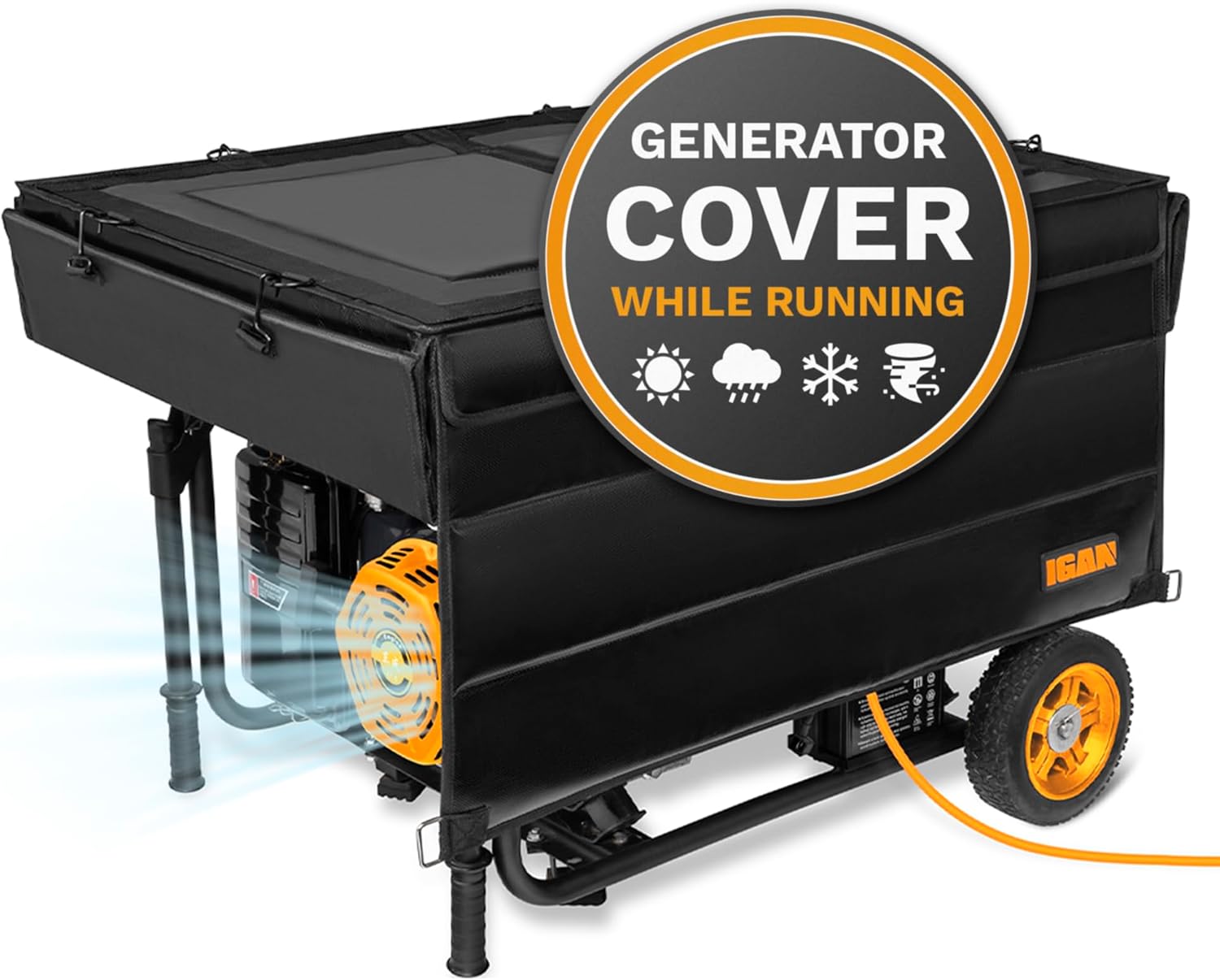 IGAN Generator Tent Running Cover  Ultra Heavy Duty Tarpaulin Enclosure  Portable All-weather Generator Rain Shelter for most 3500w-12000w generators  Black Generator Cover