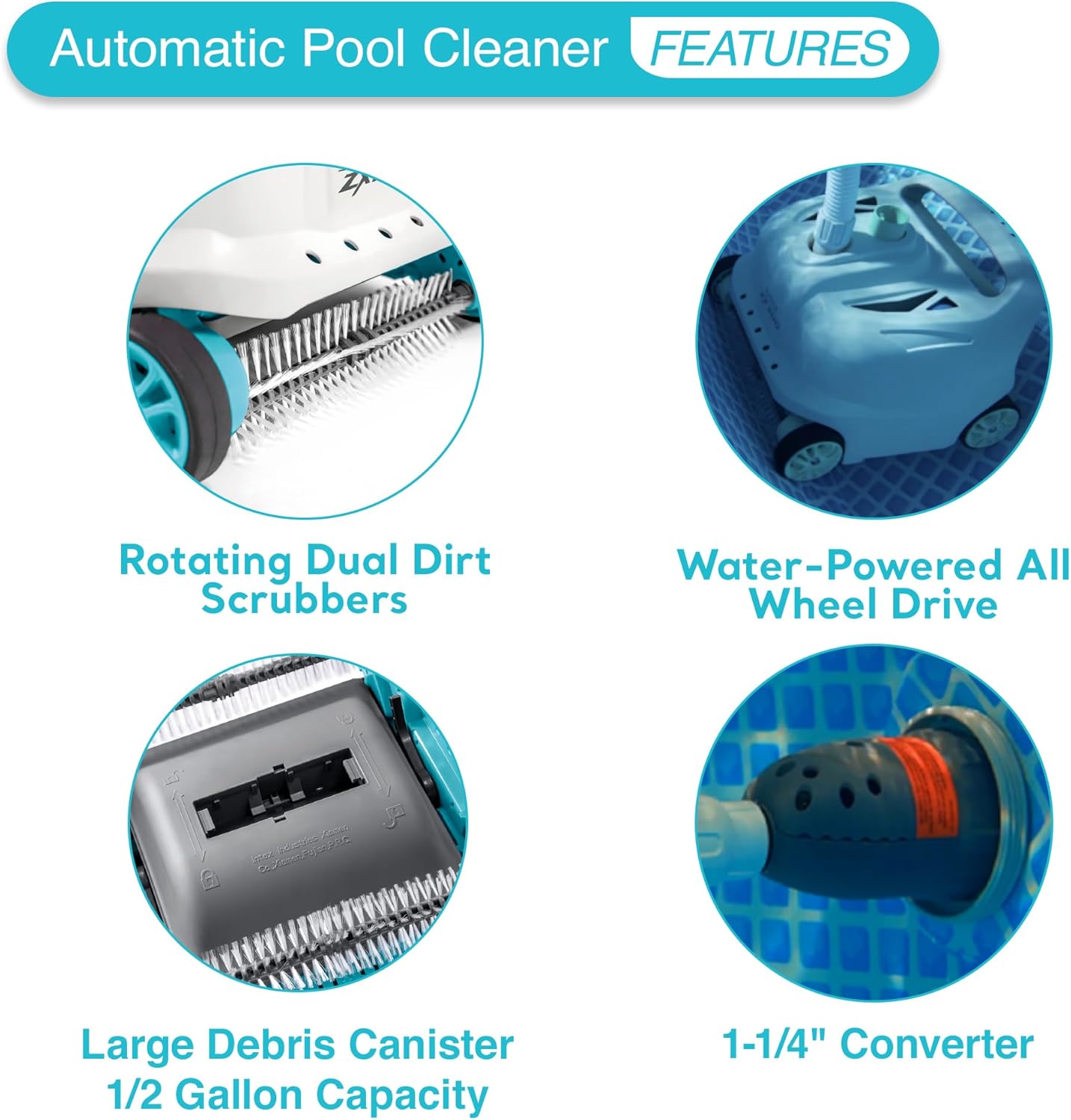 INTEX 28005E ZX300 Deluxe Pressure-Side Above Ground Automatic Pool Cleaner: For Bigger Pools – Cleans Pool Floors and Walls – Removes Debris – Removable Filter Tray – 21ft Tangle Free Hose