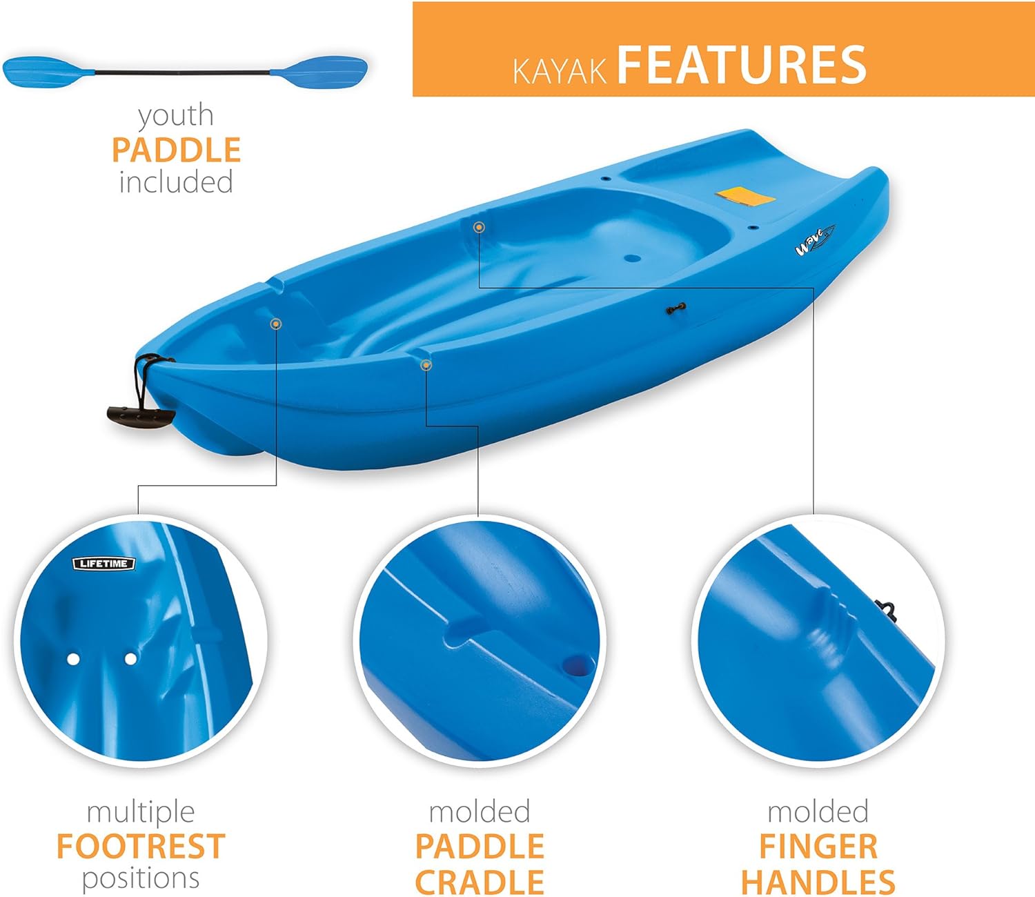 Lifetime Youth Wave Kayak (Paddle Included)  Blue  6'