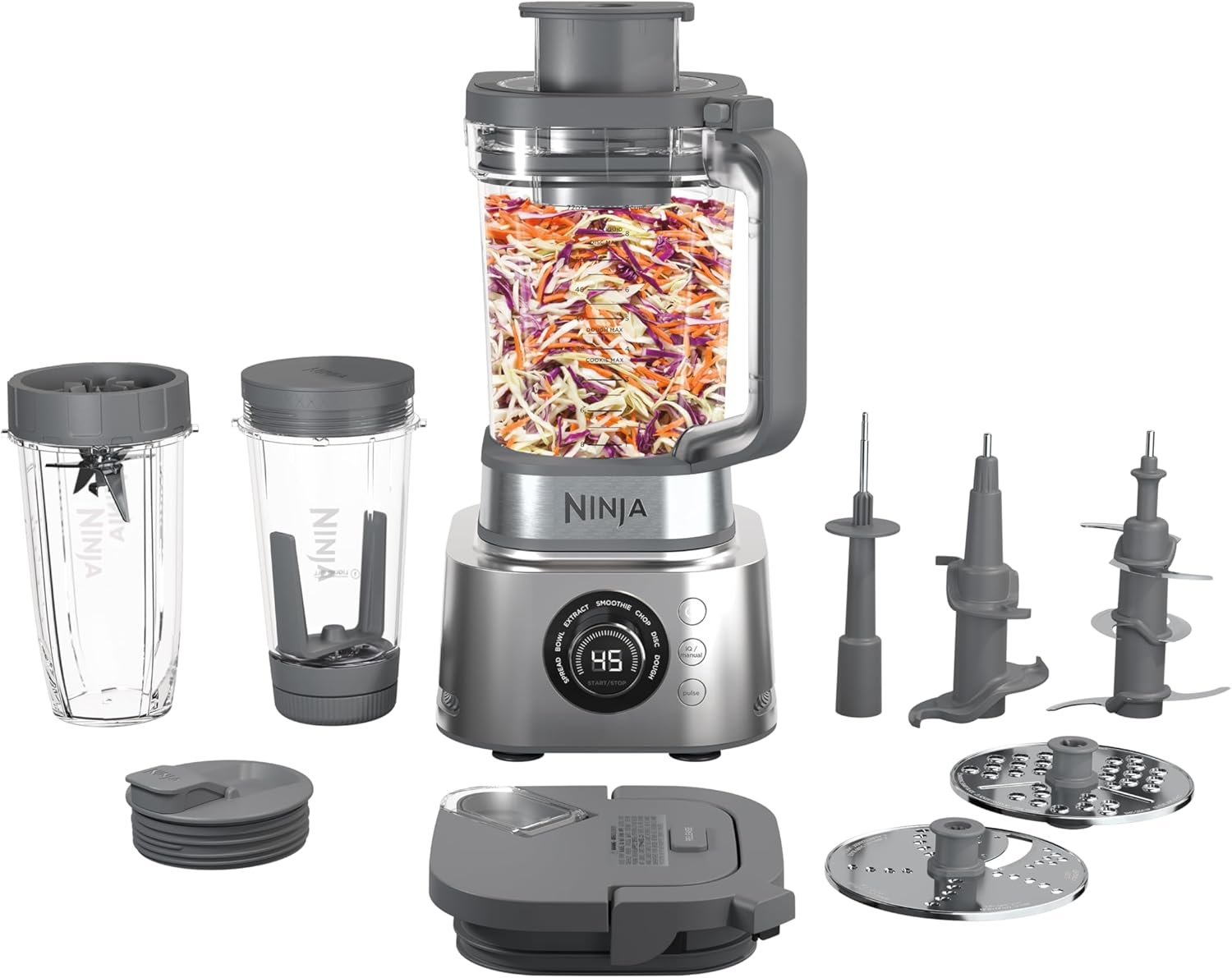Ninja Blender and Food Processor Combo  Foodi Power Blenders For Kitchen and Personal Size  Smoothie Maker  6 Functions for Spreads  Shakes  & More  72-oz. Glass Pitcher & To-Go Cups  Silver SS401