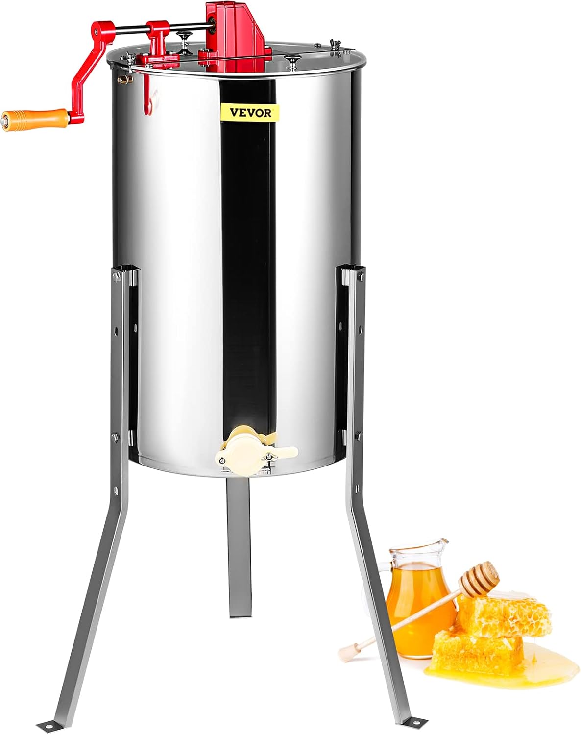 VEVOR Honey Extractor 2/4 Frame Stainless Steel Manual Beekeeping Extraction  Honeycomb Drum Spinner with Transparent Lid  Apiary Centrifuge Equipment with Height Adjustable Stand