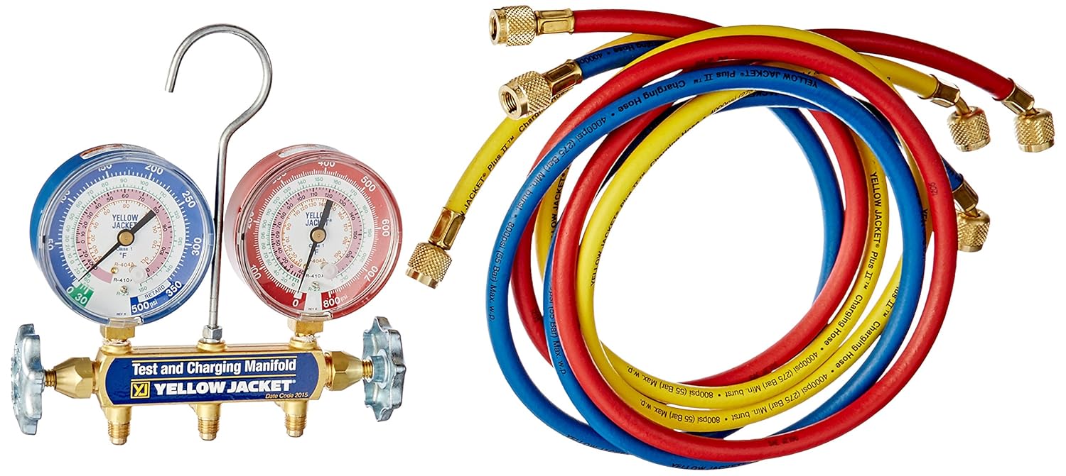 Yellow Jacket 42004 Series 41 Manifold with 3-1/8" Gauge  psi  R-22/404A/410A