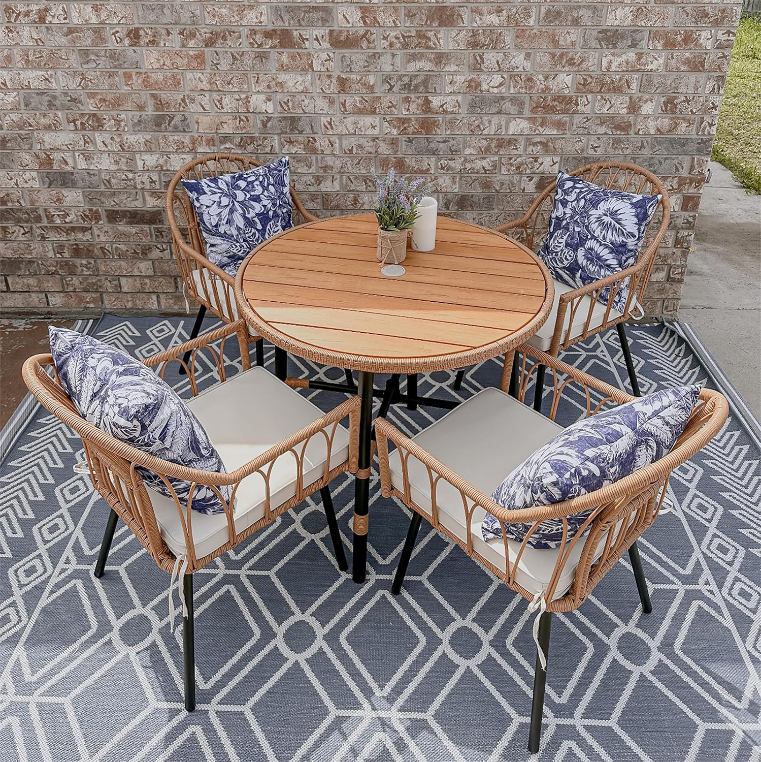 YITAHOME 5 Pieces Outdoor Patio Dining Table Chair Set Wicker Patio Dining Set Outdoor Rattan Dining Table Set for Patio  Backyard  Balcony  Garden (with Umbrella Hole)